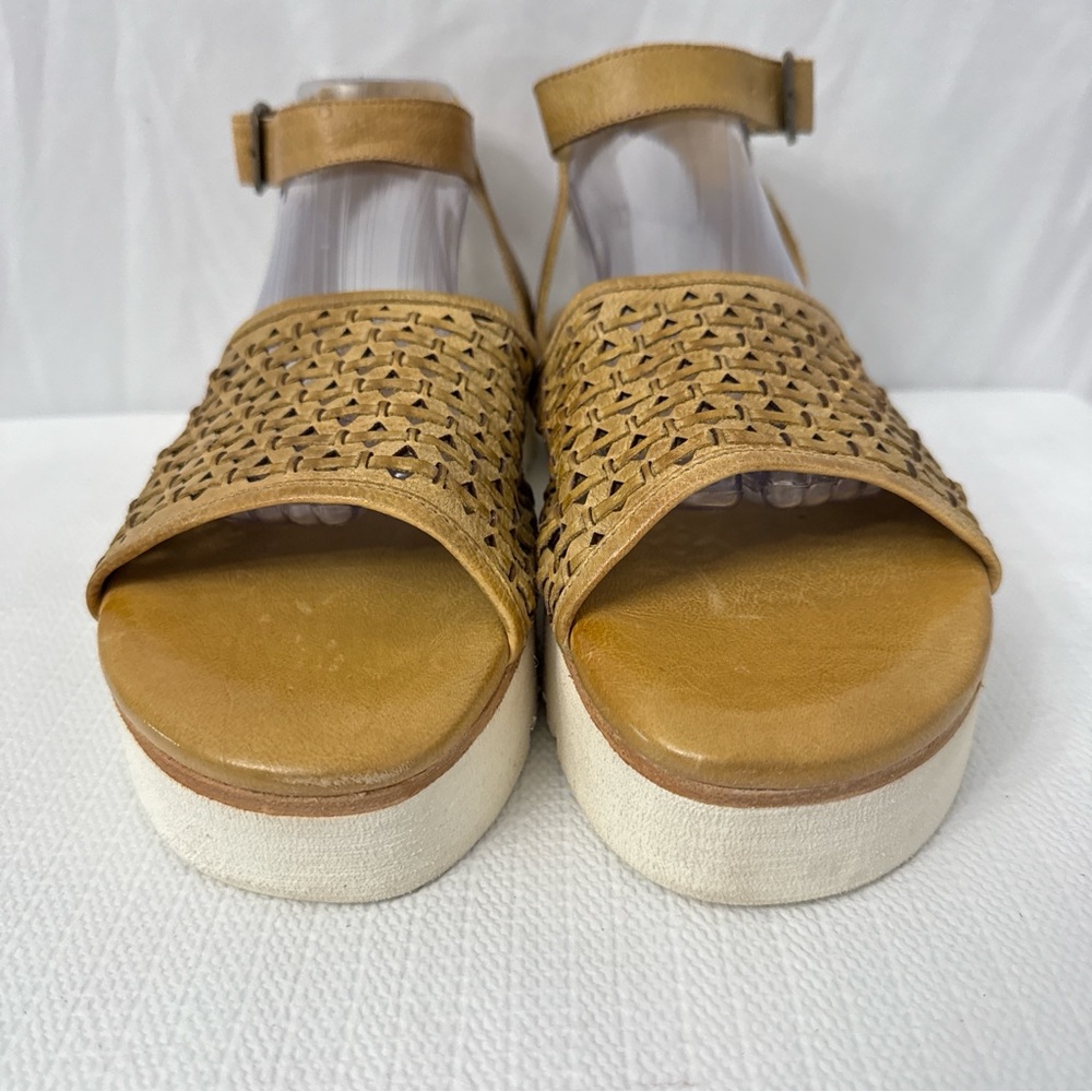 BED|STU Tan Woven Ankle-Strap Platform Sandals - Picture 2 of 9